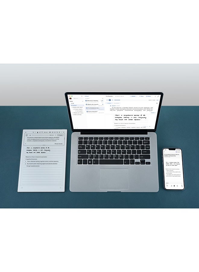 iFLYTEK تابلت الكتابة الرقمية AINOTE 2، شاشة E-ink، دفتر ملاحظات إلكتروني مع قلم ستايلس مع سماعات أذن لاسلكية Viaim RecDot AI للمؤتمرات باللون الفضي - Image 4